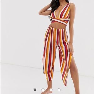 Stripe beach cropped pants with slits